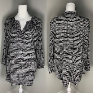 Willi Smith Square Pattern Popover Blouse Top Shirt Plus Size 1x Women